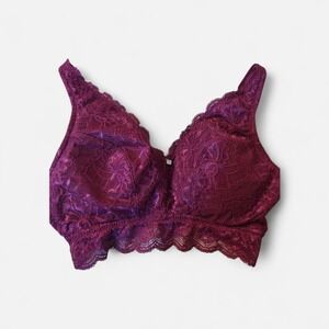 Breezies Natural Curves Wirefree With Removable Pad Lace Bralette Berry‎ Large